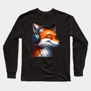 Smiling musical fox wearing headphones Long Sleeve T-Shirt